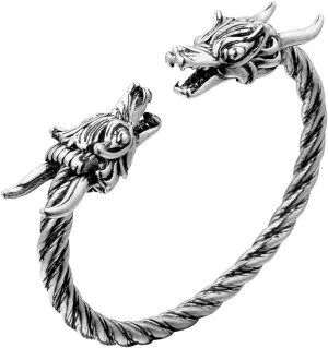 AILUOR Men's Double Head Dragon Bracelet, Norse Cuff Bracelet for Men Gold Sliver Adjustable Cuff Cool Polished Twisted Arm Rings Cable Bangles Pagan Jewelry
