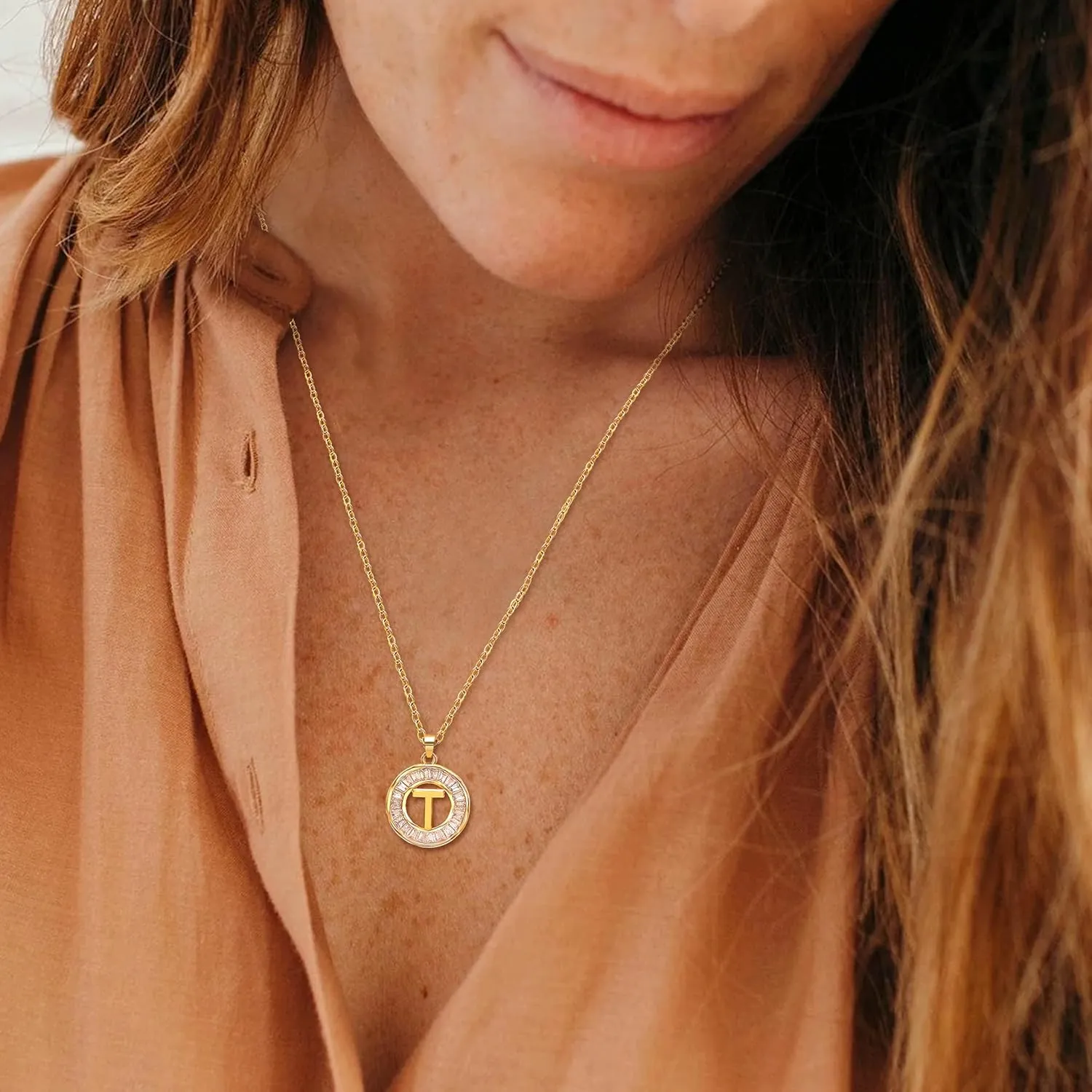 Aisansty Layered Initial Necklaces for Women,Dainty Gold Necklace 16K Real Gold Plated Simple Heart Pendant CZ Diamond Initial Choker Necklace Trendy Gold Layered Necklace for Women