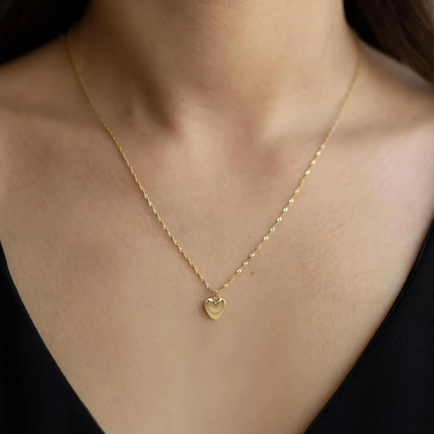 Aisansty Layered Initial Necklaces for Women,Dainty Gold Necklace 16K Real Gold Plated Simple Heart Pendant CZ Diamond Initial Choker Necklace Trendy Gold Layered Necklace for Women