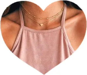 Aluinn Love Heart Layered Choker Necklace Golc Simple Beads Pendant Necklace Simple Chain for Women