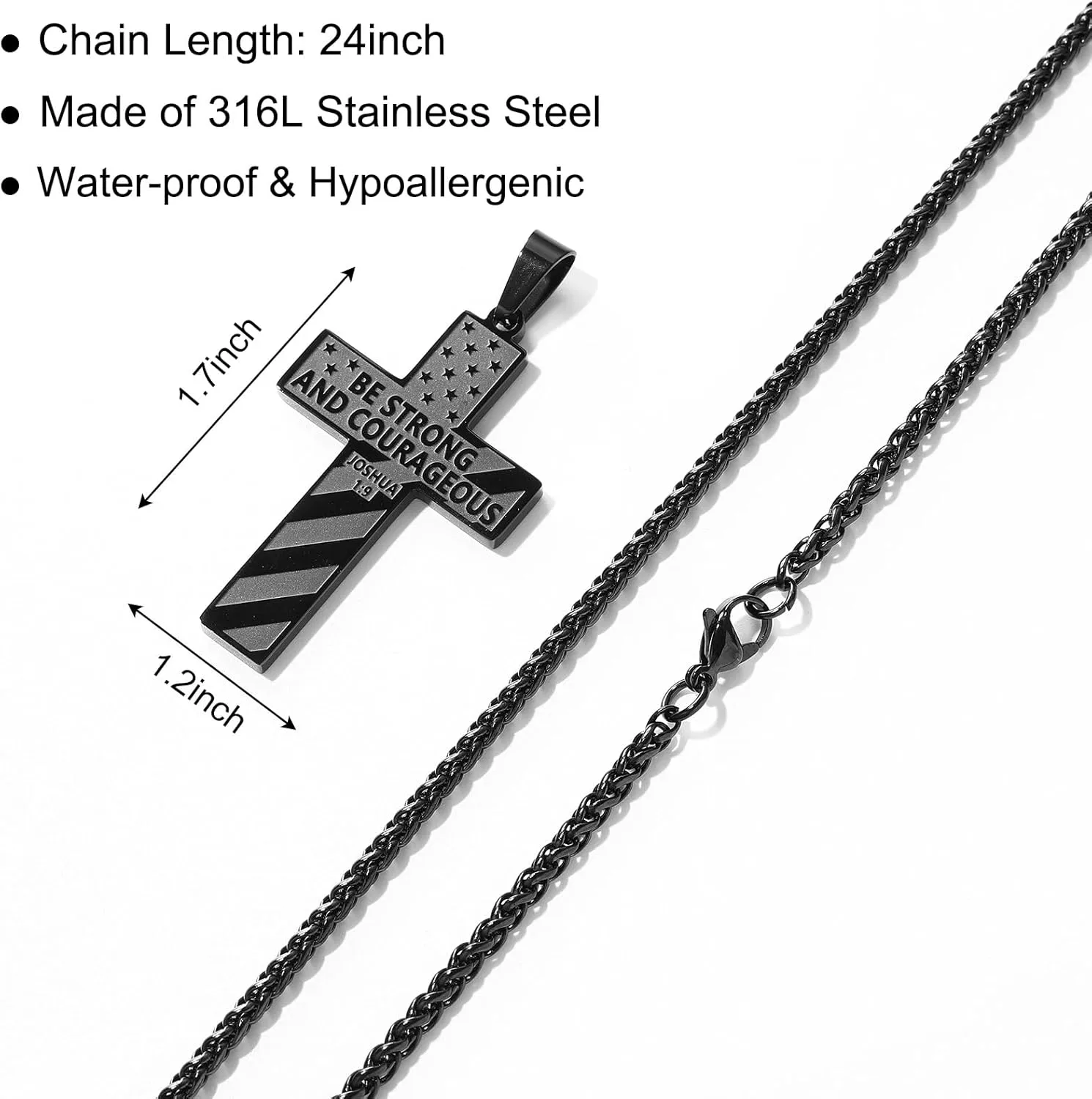 American Flag Bible Verse Cross Necklace for Men Boys, Stainless Steel Cross Pendant Chain Easter Graduation Jewelry Gifts for Boys Men Teens