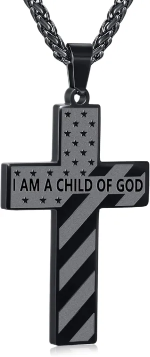 American Flag Bible Verse Cross Necklace for Men Boys, Stainless Steel Cross Pendant Chain Easter Graduation Jewelry Gifts for Boys Men Teens