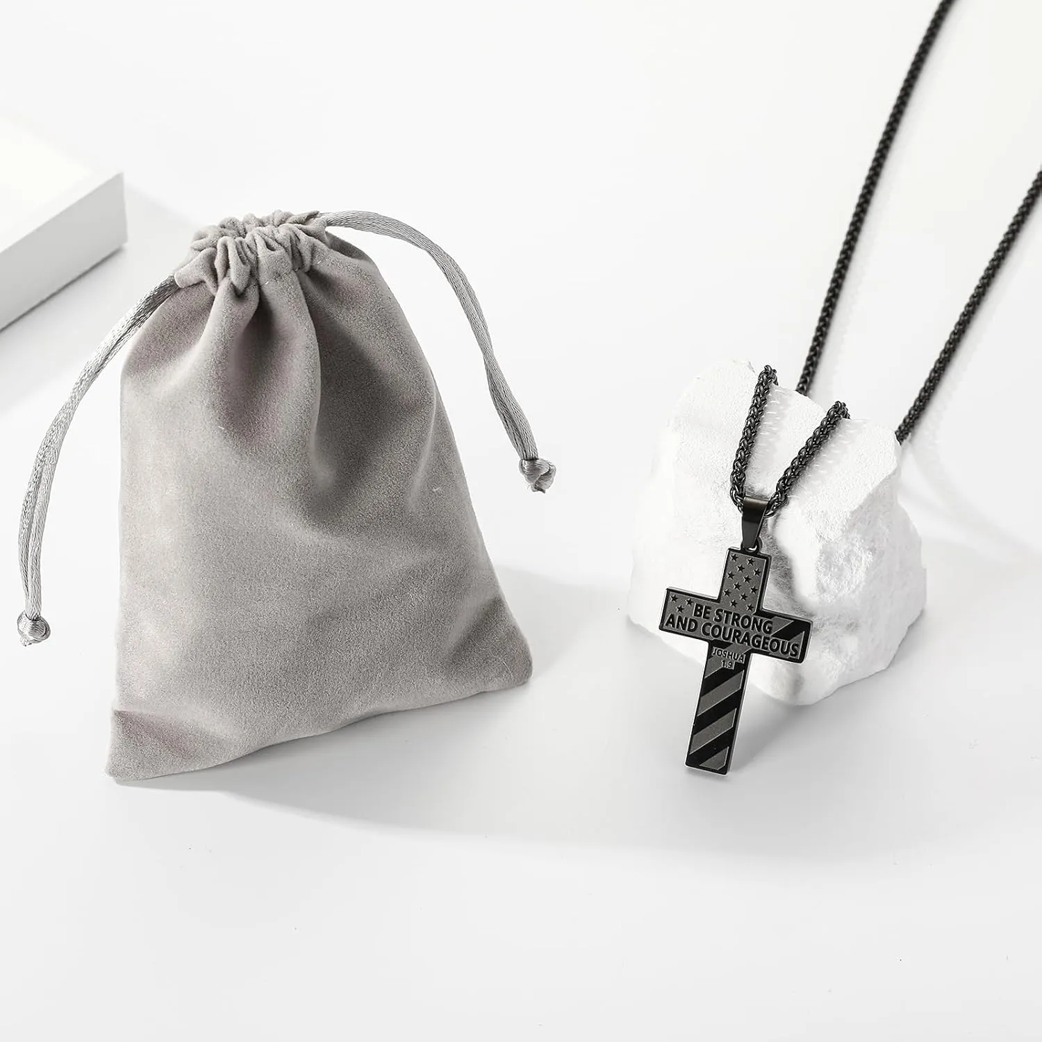 American Flag Bible Verse Cross Necklace for Men Boys, Stainless Steel Cross Pendant Chain Easter Graduation Jewelry Gifts for Boys Men Teens