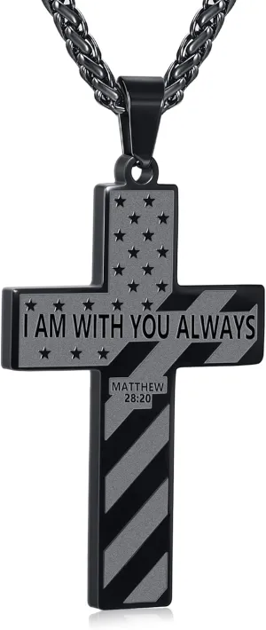 American Flag Bible Verse Cross Necklace for Men Boys, Stainless Steel Cross Pendant Chain Easter Graduation Jewelry Gifts for Boys Men Teens