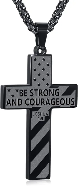 American Flag Bible Verse Cross Necklace for Men Boys, Stainless Steel Cross Pendant Chain Easter Graduation Jewelry Gifts for Boys Men Teens
