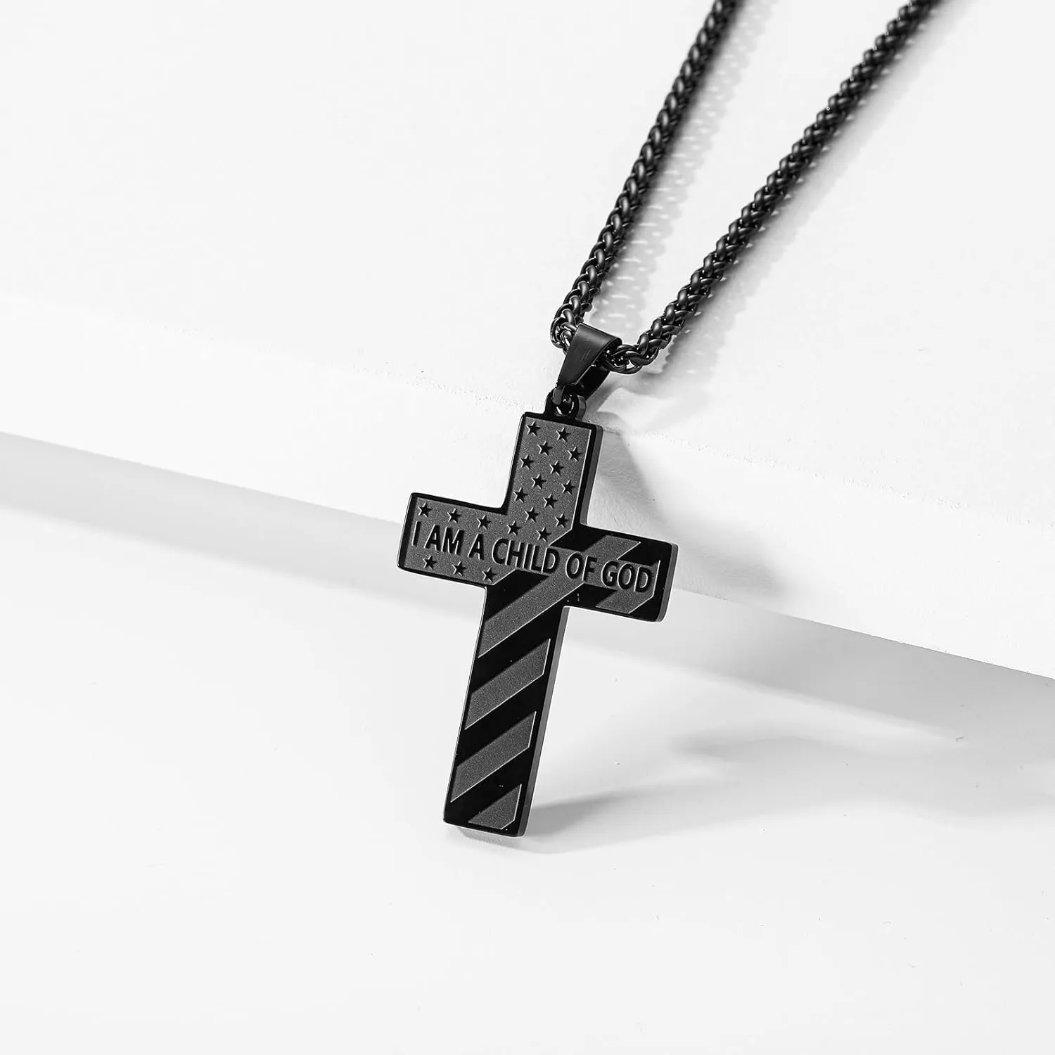 American Flag Bible Verse Cross Necklace for Men Boys, Stainless Steel Cross Pendant Chain Easter Graduation Jewelry Gifts for Boys Men Teens
