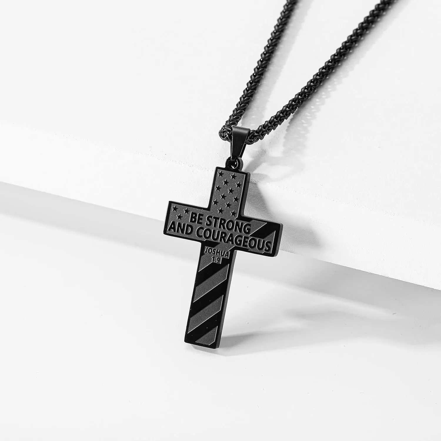 American Flag Bible Verse Cross Necklace for Men Boys, Stainless Steel Cross Pendant Chain Easter Graduation Jewelry Gifts for Boys Men Teens