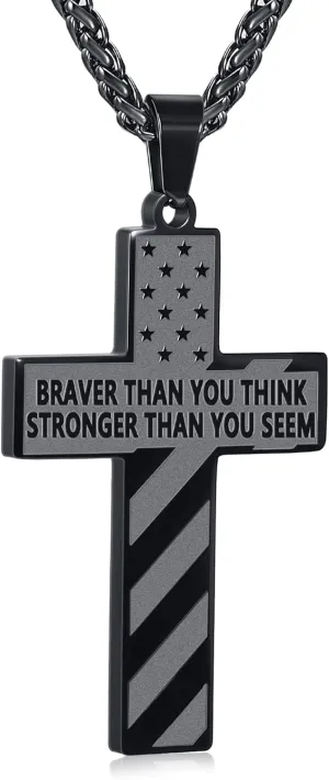 American Flag Bible Verse Cross Necklace for Men Boys, Stainless Steel Cross Pendant Chain Easter Graduation Jewelry Gifts for Boys Men Teens