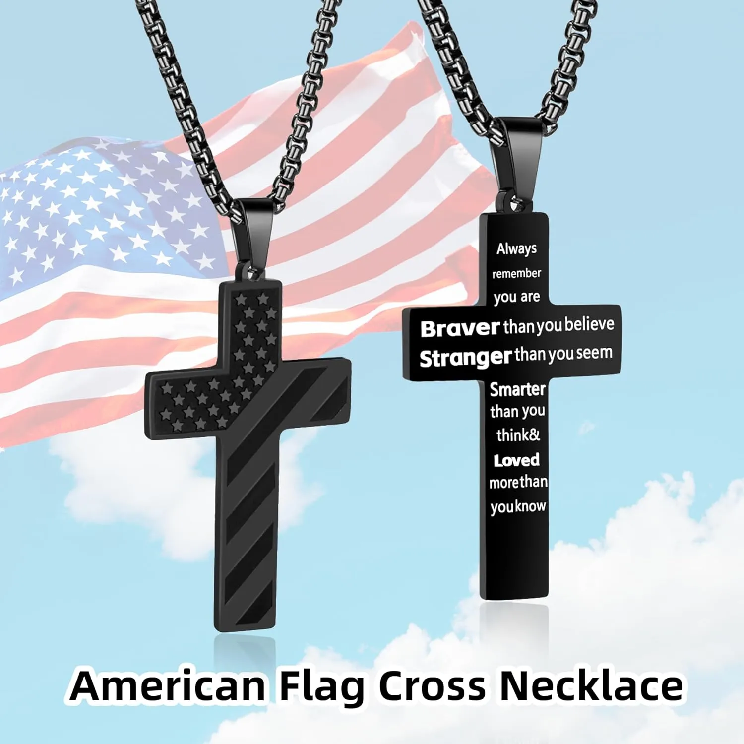 American Flag Cross Necklace for Men.Father's Day Cross Necklace Gifts for Husband Dad Grandpa Son.Graduation Birthday Gifts.Stainless Steel Bible Verse Flag Pendant Necklaces
