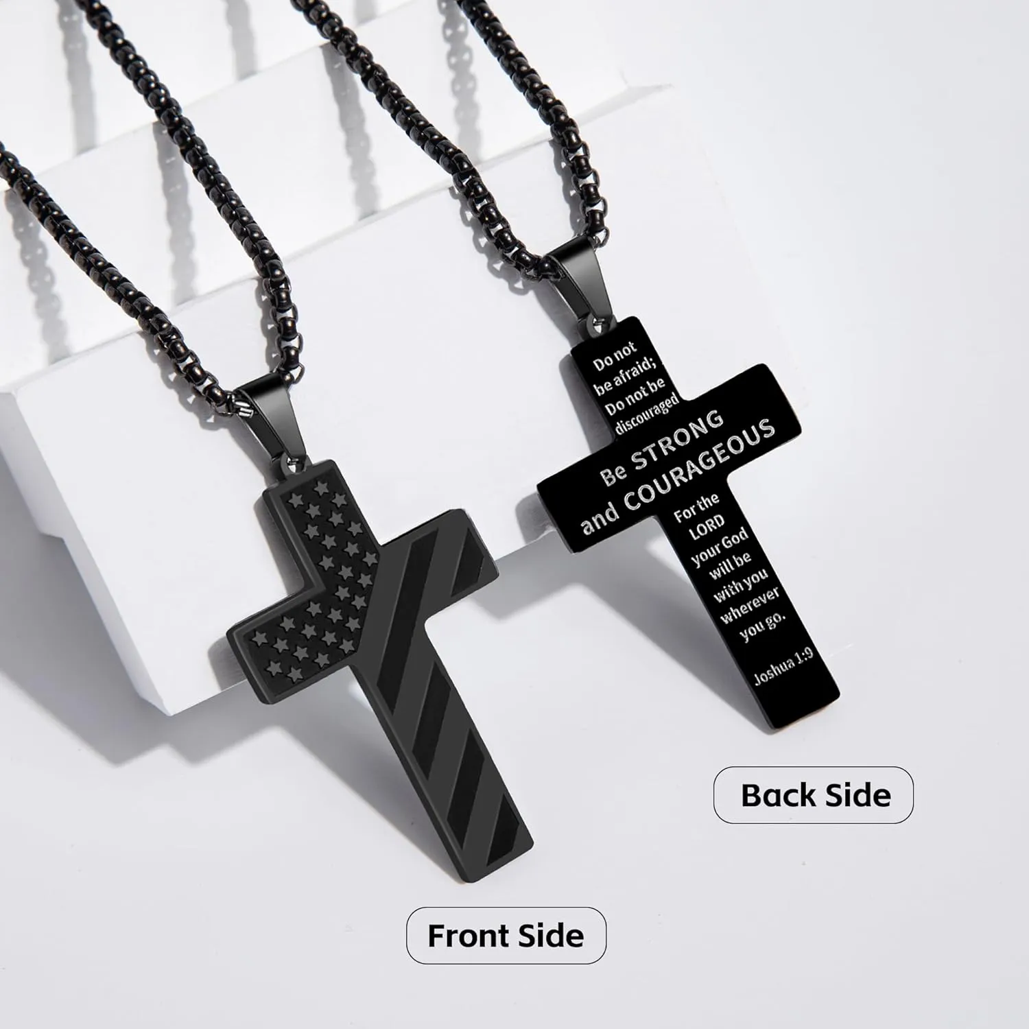 American Flag Cross Necklace for Men.Father's Day Cross Necklace Gifts for Husband Dad Grandpa Son.Graduation Birthday Gifts.Stainless Steel Bible Verse Flag Pendant Necklaces