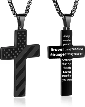 American Flag Cross Necklace for Men.Father's Day Cross Necklace Gifts for Husband Dad Grandpa Son.Graduation Birthday Gifts.Stainless Steel Bible Verse Flag Pendant Necklaces