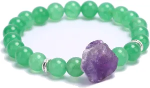 Amethyst Crystal Beaded Bracelet for Women Natural Stone Chakra Bracelets Crystal Healing Chip Stretch Bracelets Reiki Energy Quartz Bracelet Handmade Round Stone Beads Bracelet Jewelry