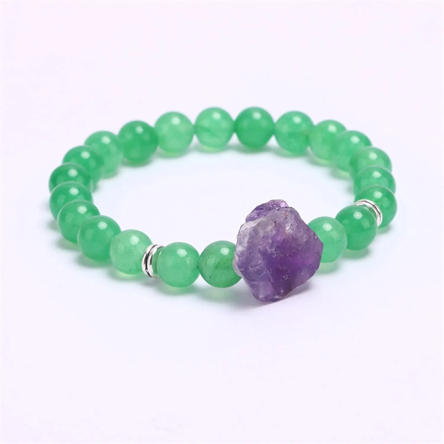 Amethyst Crystal Beaded Bracelet for Women Natural Stone Chakra Bracelets Crystal Healing Chip Stretch Bracelets Reiki Energy Quartz Bracelet Handmade Round Stone Beads Bracelet Jewelry