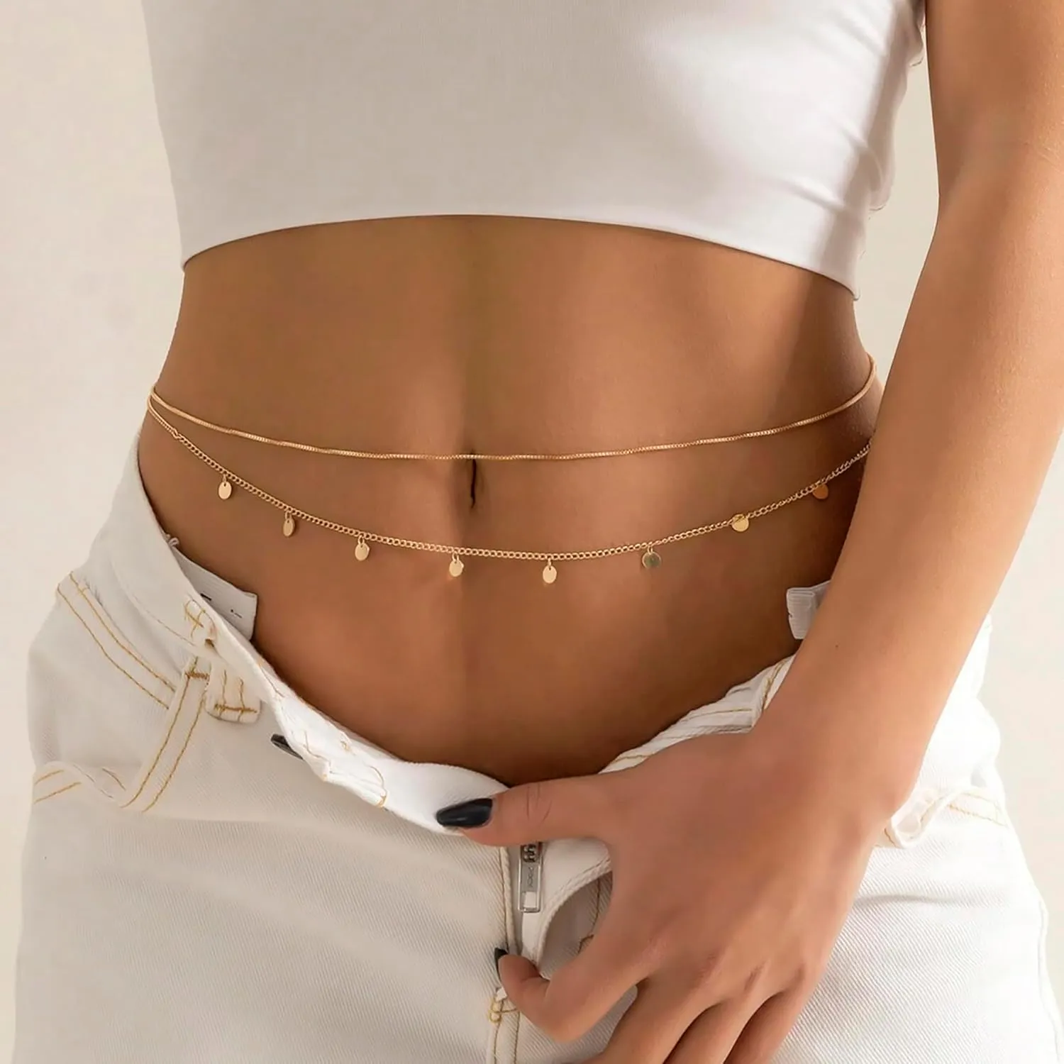 Ammiko Metal Waist Chain Belts for Women Fashion Adjustable Body Belly Belt for Dresses Jeans Jewelry