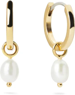 Ana Luisa Frida Pearl Jewelry Huggie Hoops - Medium & Small 14K Gold Plated & Silver Rhodium Plated Drop Hoop Earrings with Freshwater Pearls - 2-in-1 Hypoallergenic Water-Resistant, Tarnish-Free Hoop