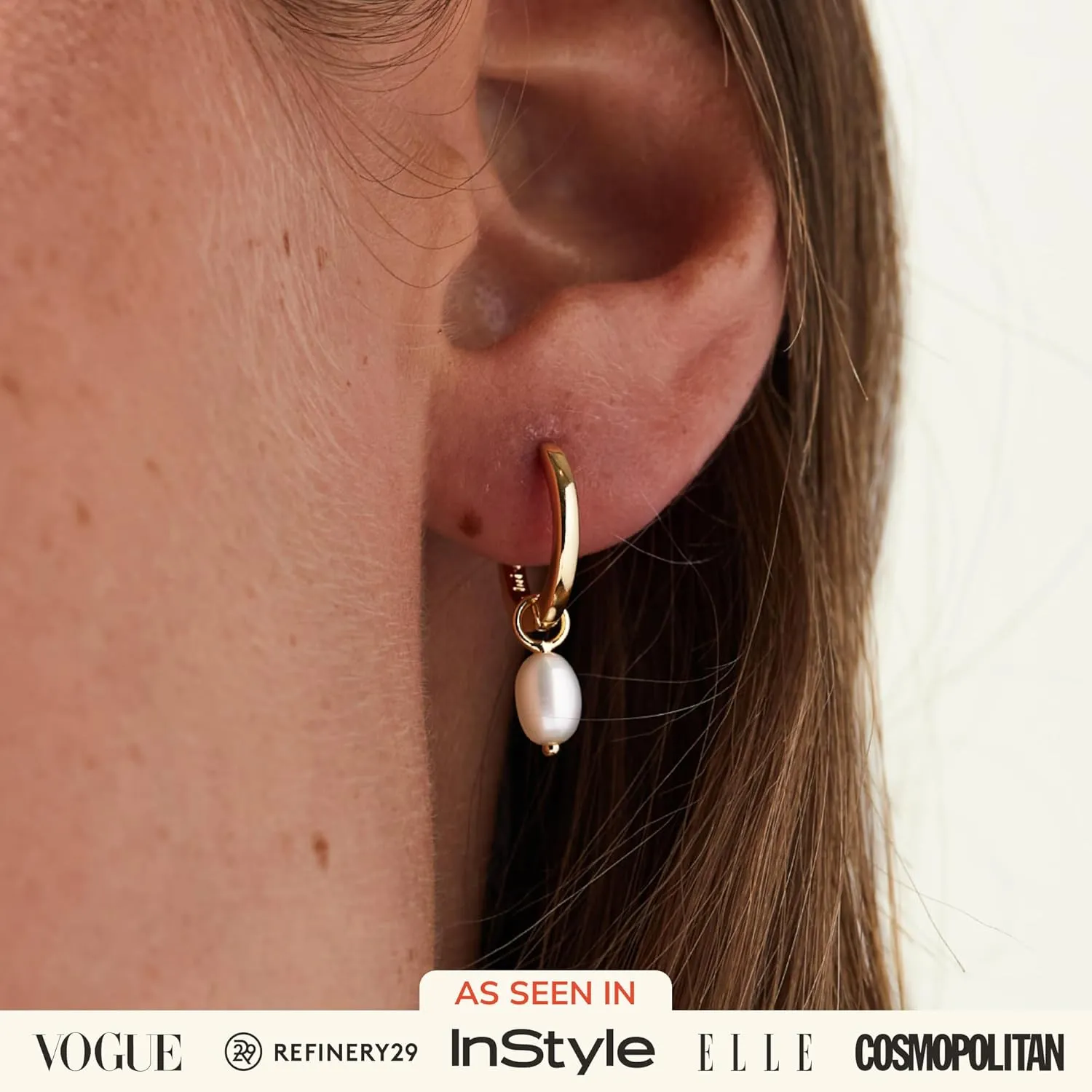 Ana Luisa Frida Pearl Jewelry Huggie Hoops - Medium & Small 14K Gold Plated & Silver Rhodium Plated Drop Hoop Earrings with Freshwater Pearls - 2-in-1 Hypoallergenic Water-Resistant, Tarnish-Free Hoop