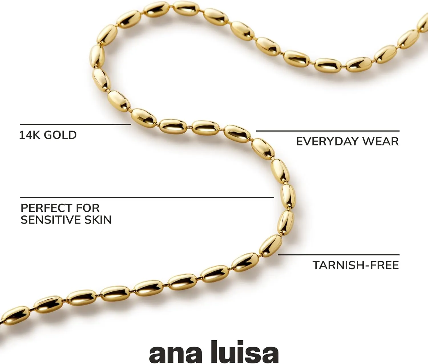 Ana Luisa Gold Chain Necklaces for Women - 14K Gold Plated, Hypoallergenic Jewelry - Dainty, Layering & Trendy Necklace Styles with Herringbone & Paperclip Designs Jewelry Assorted Styles