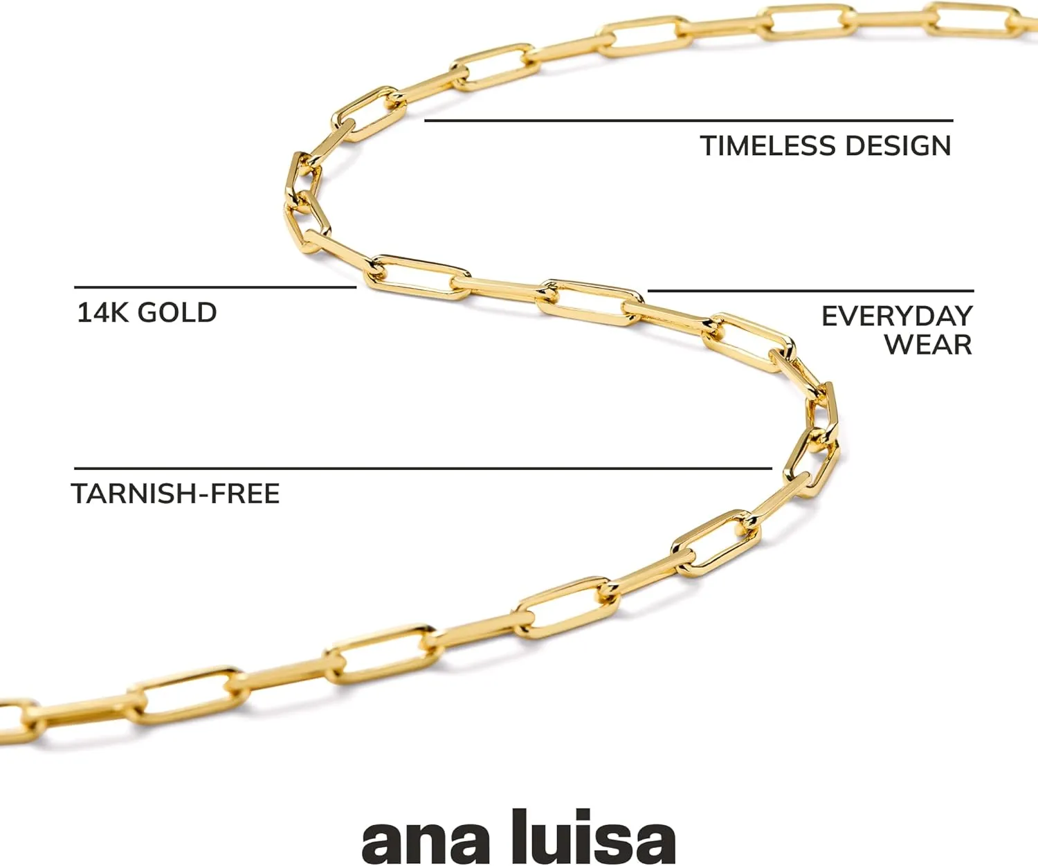 Ana Luisa Gold Chain Necklaces for Women - 14K Gold Plated, Hypoallergenic Jewelry - Dainty, Layering & Trendy Necklace Styles with Herringbone & Paperclip Designs Jewelry Assorted Styles