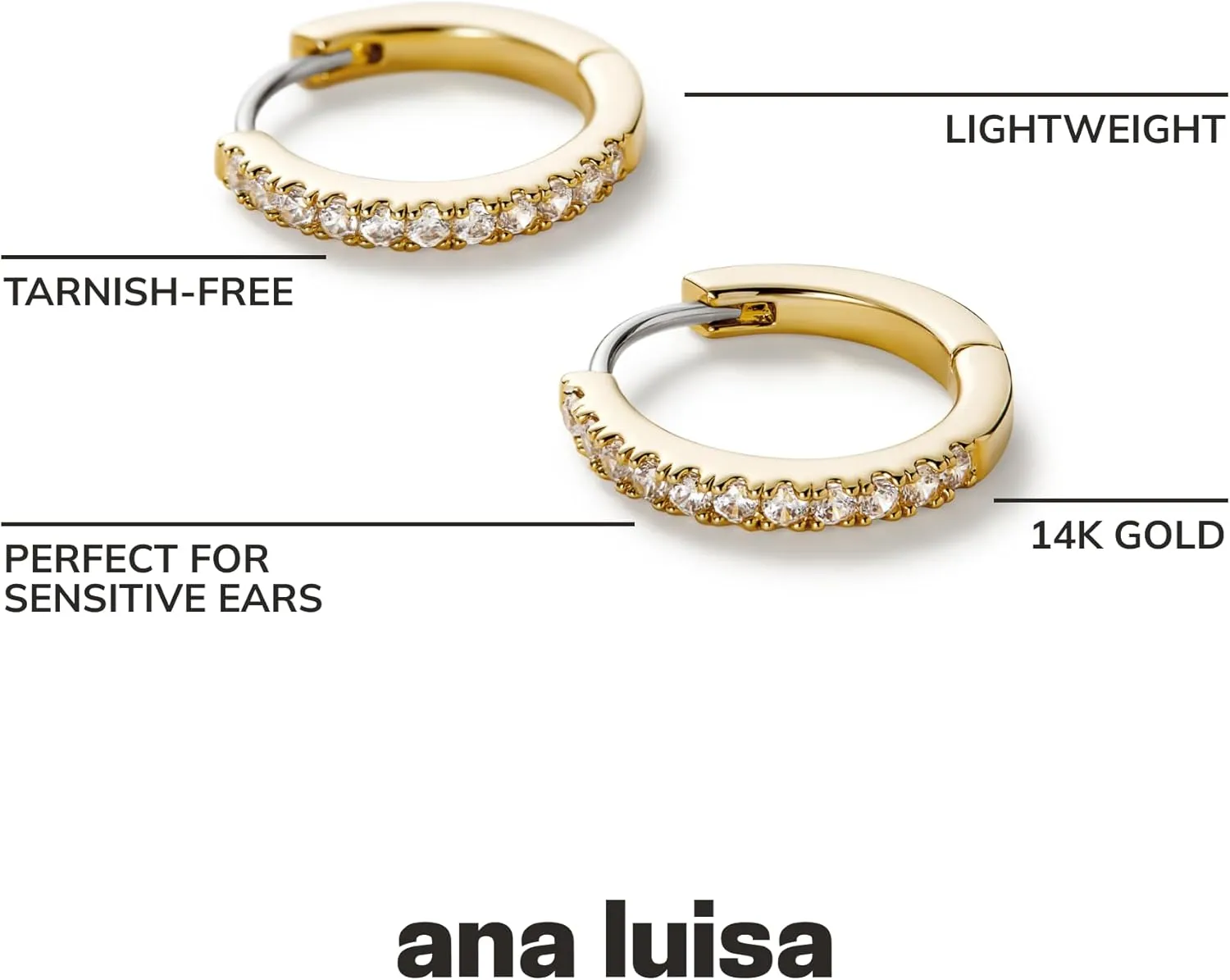 Ana Luisa Huggie Hoop Earrings for Women Trendy - 14K Gold Plated and Sterling Silver Hoop Earrings - Hypoallergenic, Water-Resistant,Tarnish-Free Jewelry - Small & Mini Earring for Women