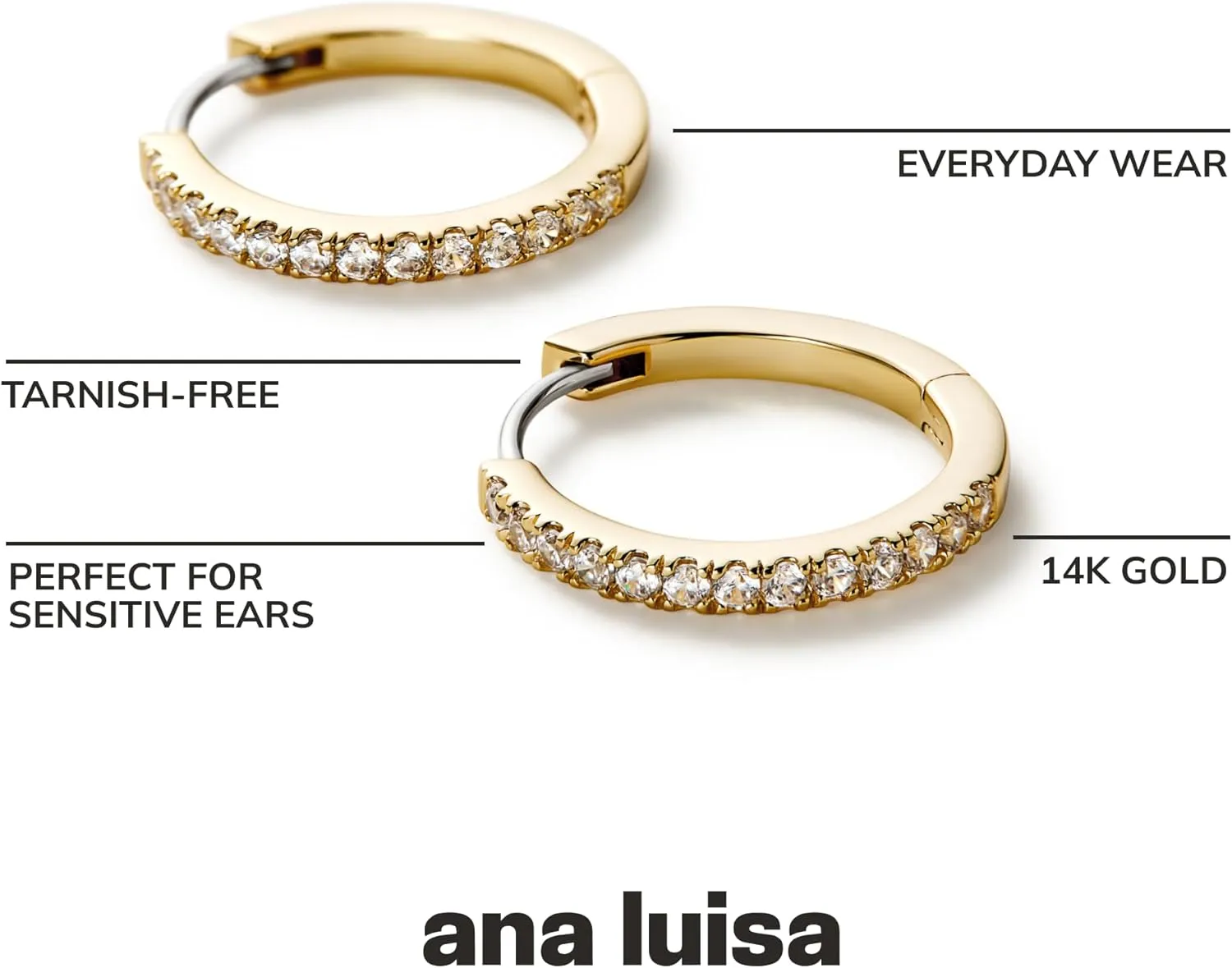 Ana Luisa Huggie Hoop Earrings for Women Trendy - 14K Gold Plated and Sterling Silver Hoop Earrings - Hypoallergenic, Water-Resistant,Tarnish-Free Jewelry - Small & Mini Earring for Women