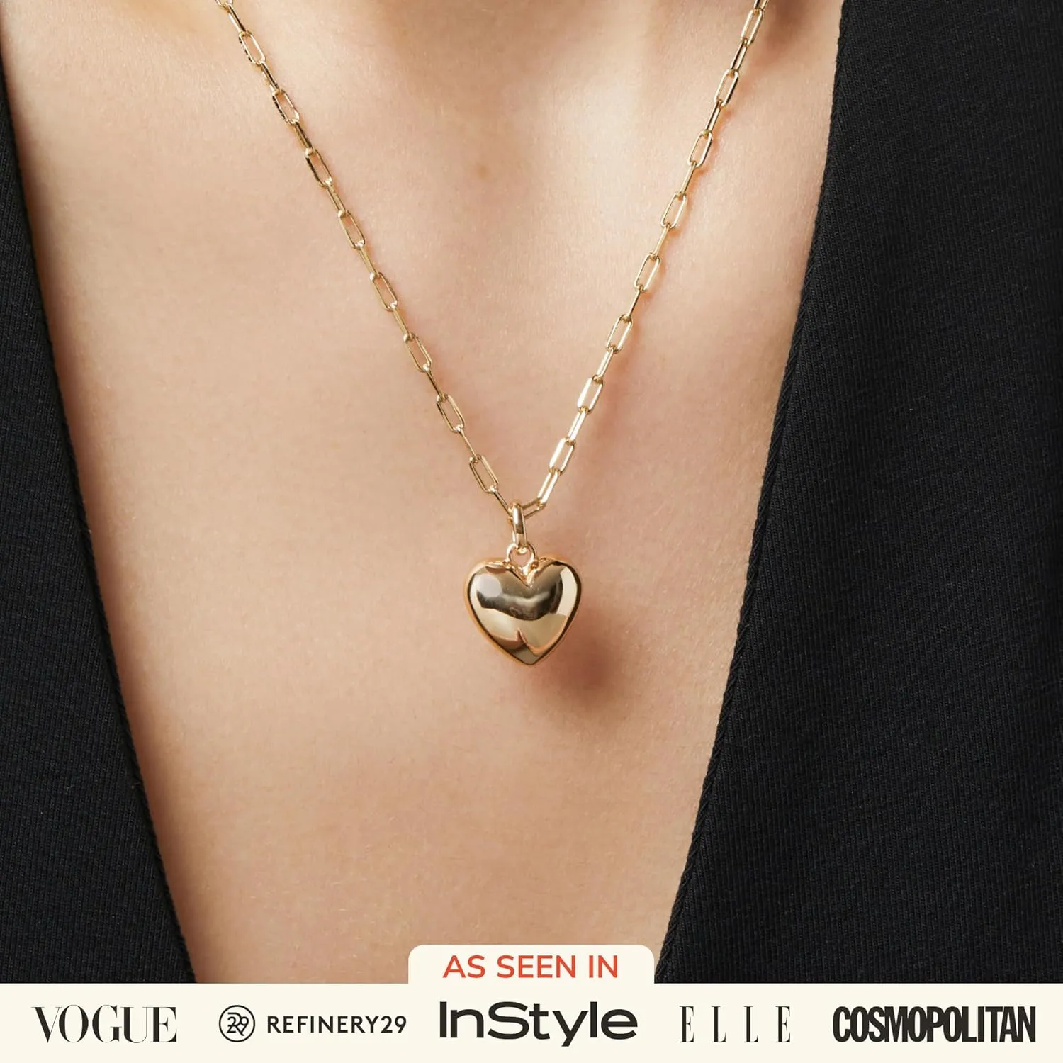 Ana Luisa Lev Puffed Heart Necklace for Women - Paperclip Chain w/ 14K Gold Plated & Silver Rhodium Plated Small Heart Necklace Gold Pendant - Hypoallergenic, Water-Resistant, Tarnish-Free Jewelry