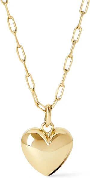 Ana Luisa Lev Puffed Heart Necklace for Women - Paperclip Chain w/ 14K Gold Plated & Silver Rhodium Plated Small Heart Necklace Gold Pendant - Hypoallergenic, Water-Resistant, Tarnish-Free Jewelry