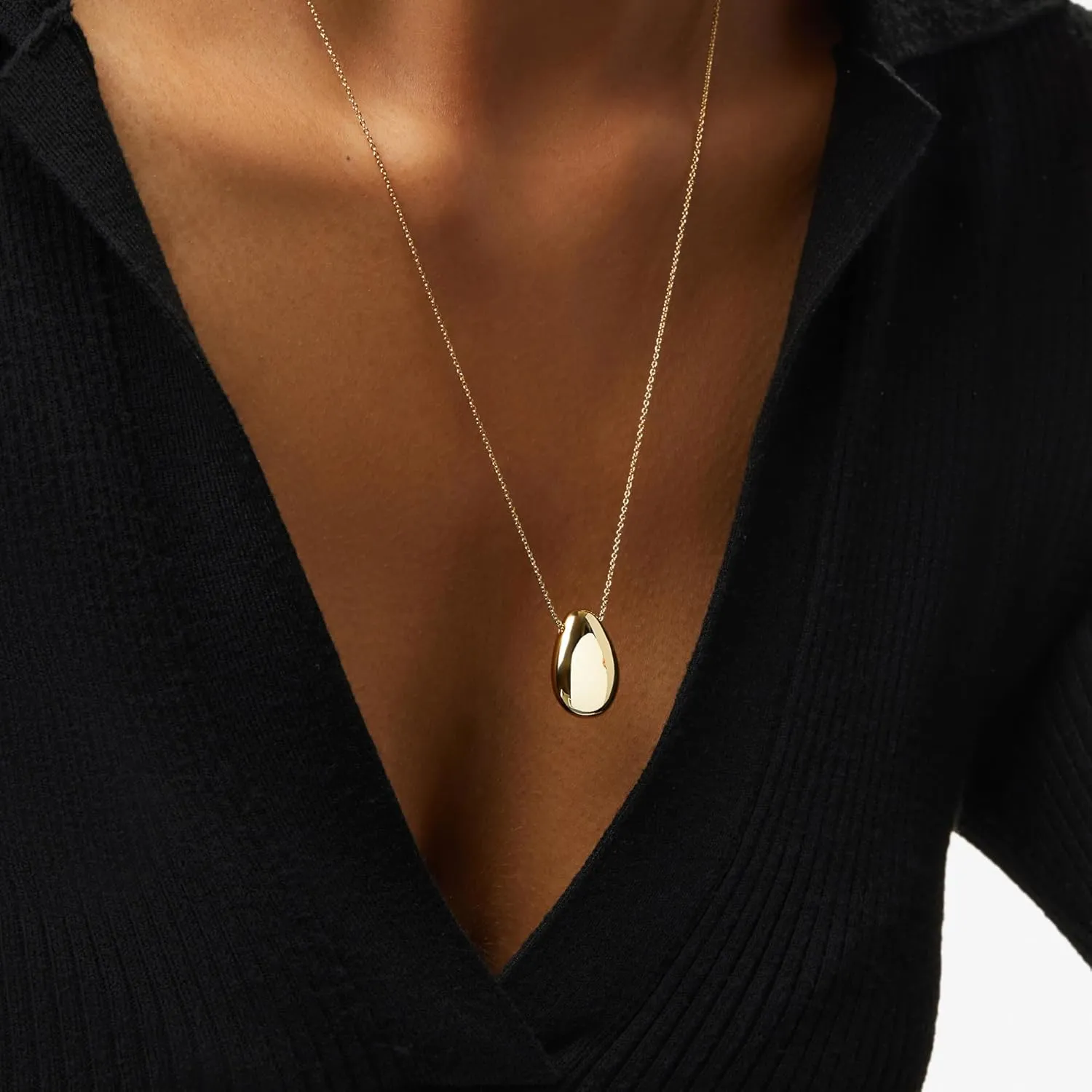 Ana Luisa Pebble Pendant Necklace for Women - 14K Gold Plated and Silver Rhodium Plated Trendy Small & Mini Teardrop Necklace with Lobster Clasp - Hypoallergenic, Water-Resistant, Tarnish-Free Jewelry