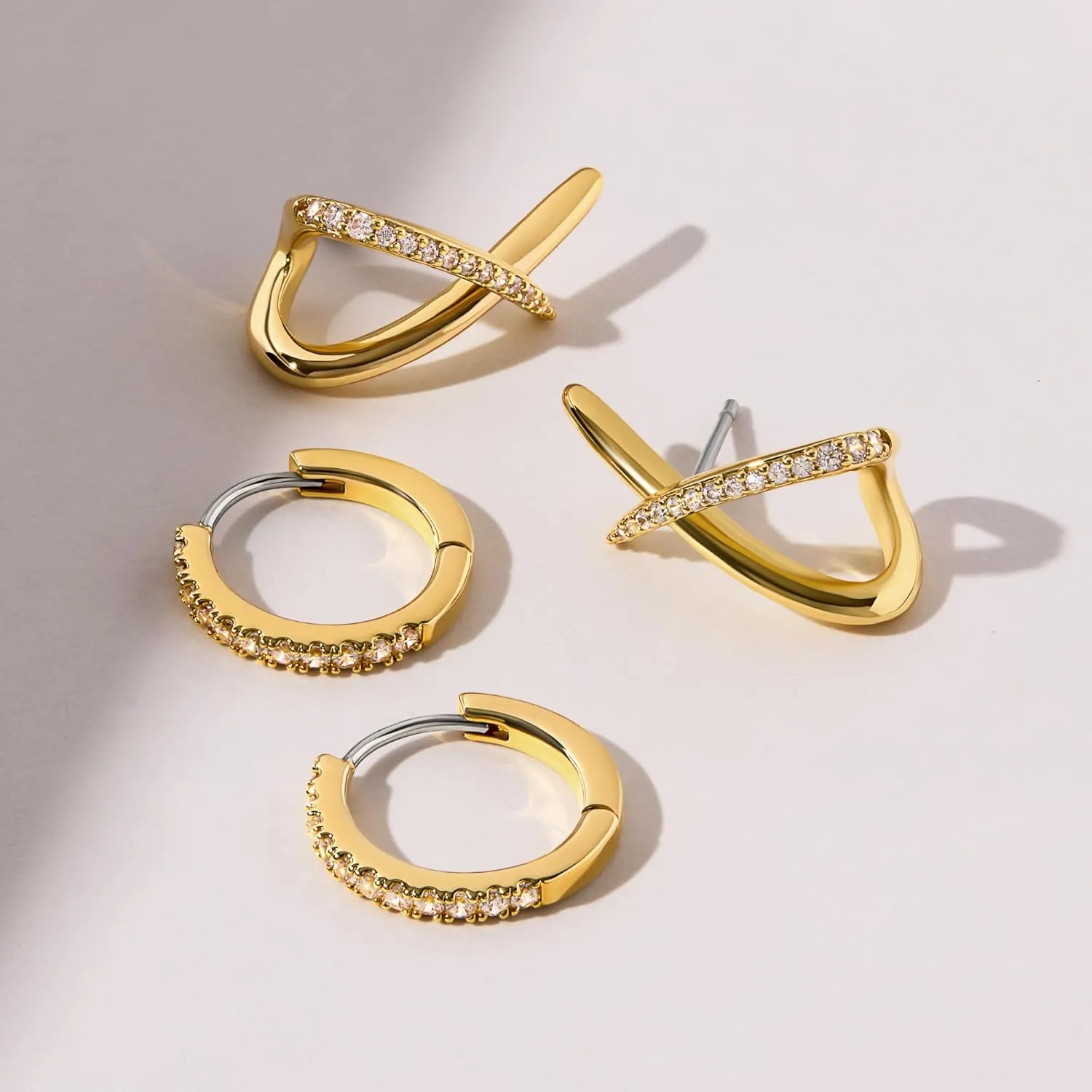 Ana Luisa Stud Earrings for Women Trendy - 14K Gold Plated and Silver Rhodium Plated Earring Studs - X Studs, Bow & Cubic Zirconia Styles - Hypoallergenic Water-Resistant Tarnish-Free Dainty Earrings