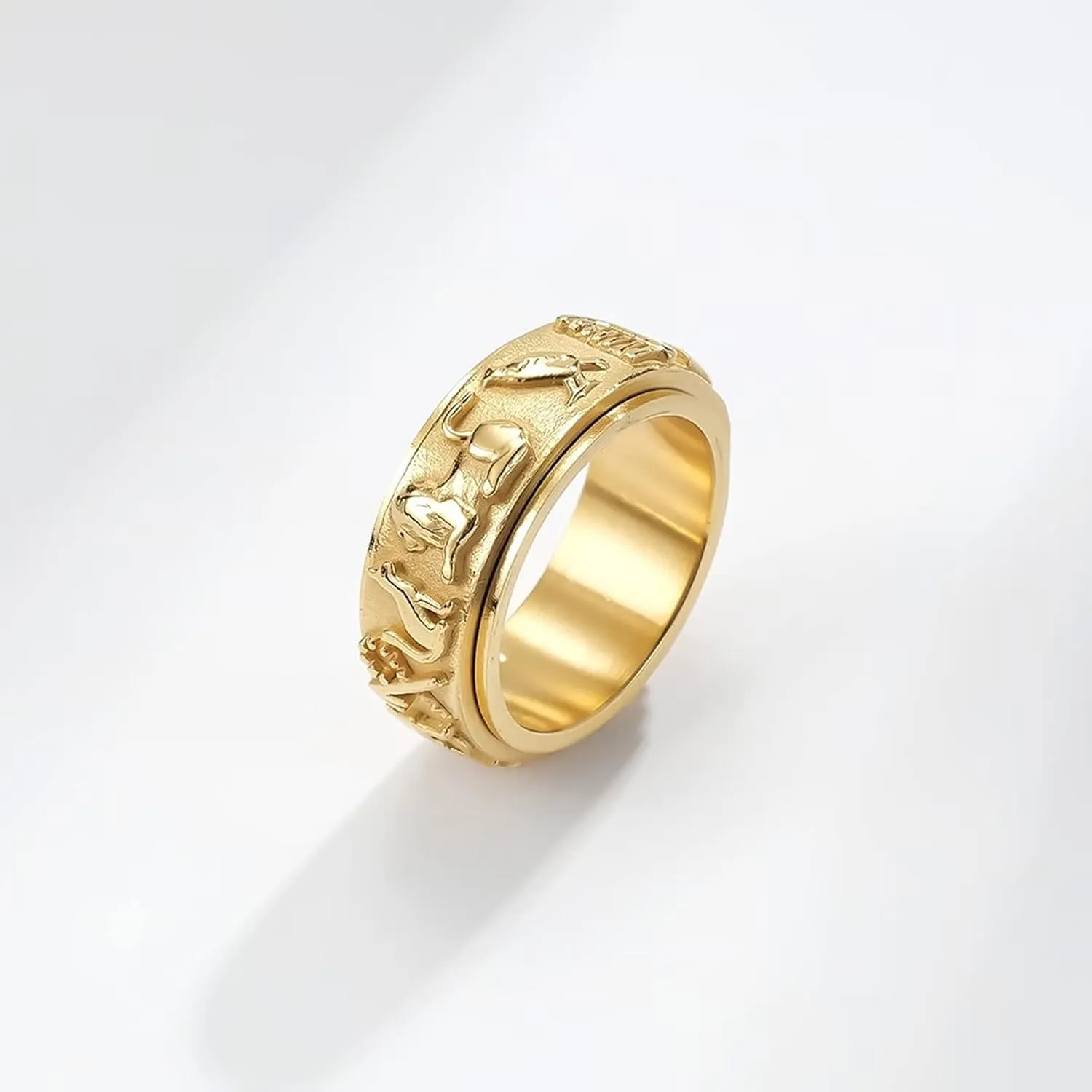 Ancient Egyptian Symbol Totem Spinner Rings Stainless Steel Fidget Anxiety Rotating Runes Ring Talisman Amulet Protection for Men Women Size 6-12,Silver Gold Black