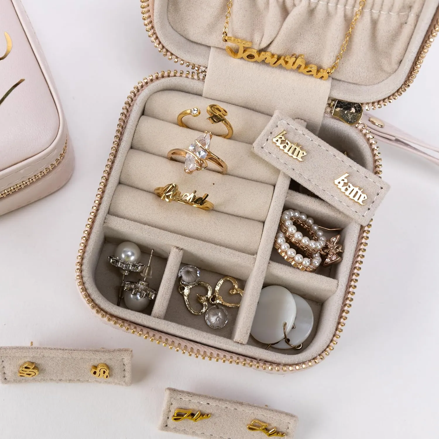 Angelina's Palace Personalized Jewelry Case with Name Engraved,Custom Leather Travel Jewelry Organizer Box for Rings,Earrings,Necklaces,Birthday Bridesmaid Gift For Women Girls