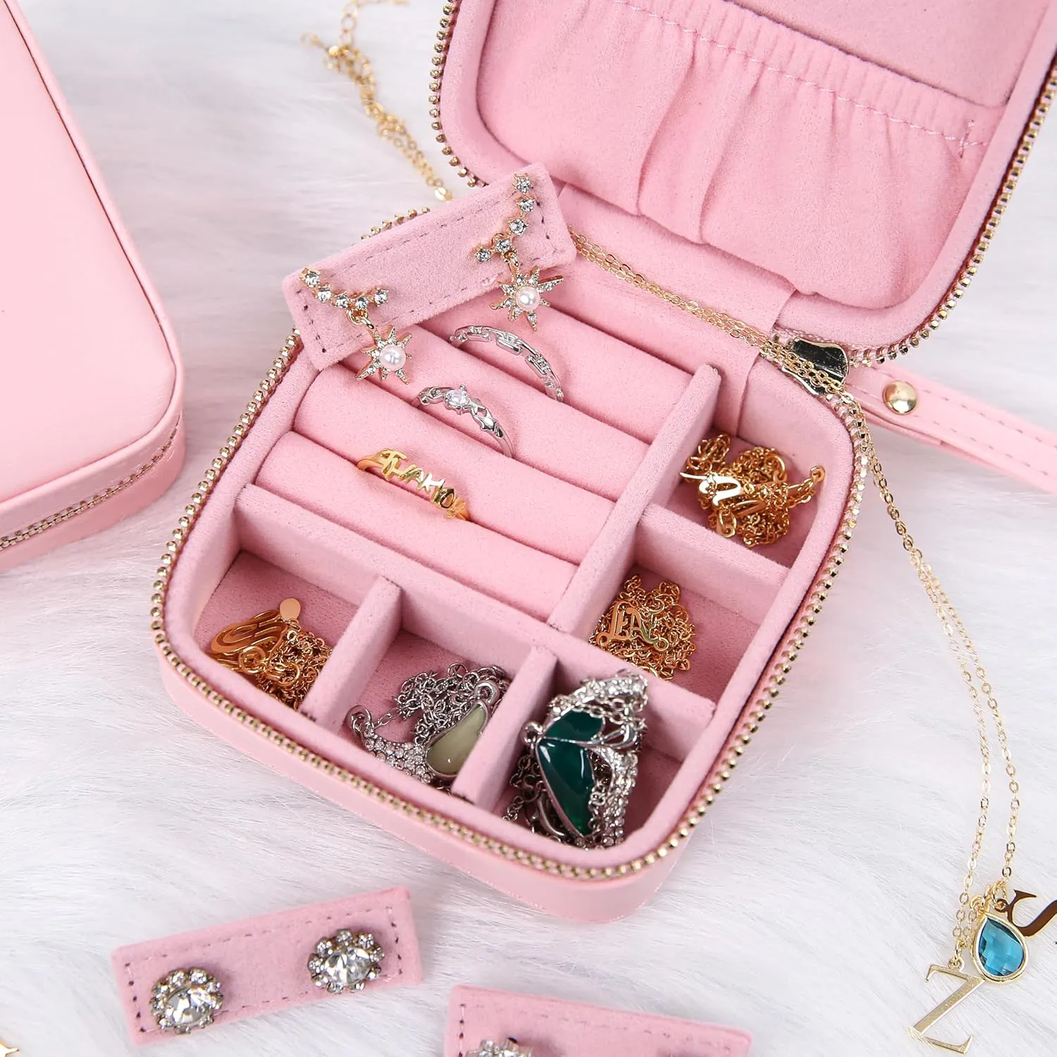 Angelina's Palace Personalized Jewelry Case with Name Engraved,Custom Leather Travel Jewelry Organizer Box for Rings,Earrings,Necklaces,Birthday Bridesmaid Gift For Women Girls