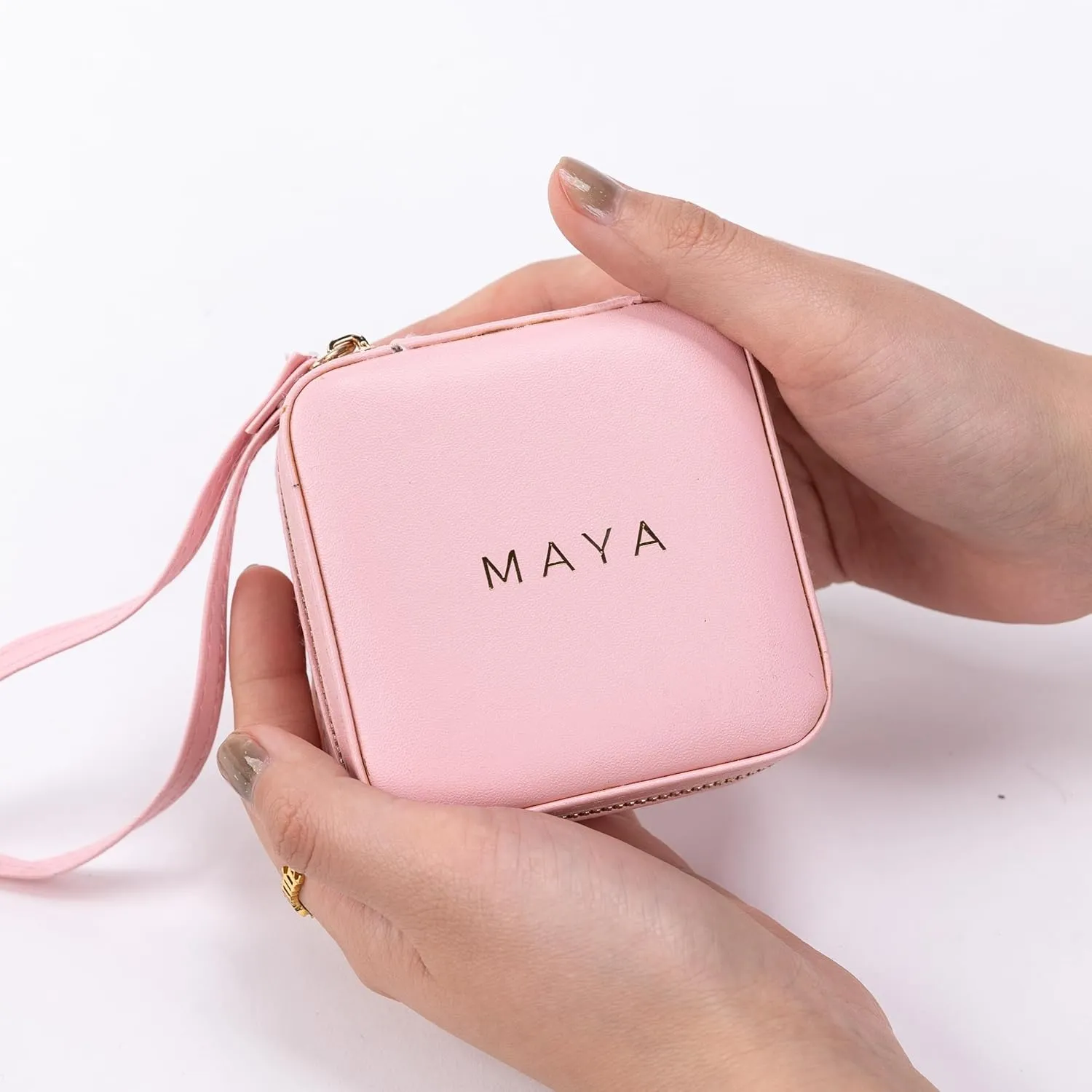 Angelina's Palace Personalized Jewelry Case with Name Engraved,Custom Leather Travel Jewelry Organizer Box for Rings,Earrings,Necklaces,Birthday Bridesmaid Gift For Women Girls