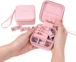 Angelina's Palace Personalized Jewelry Case with Name Engraved,Custom Leather Travel Jewelry Organizer Box for Rings,Earrings,Necklaces,Birthday Bridesmaid Gift For Women Girls