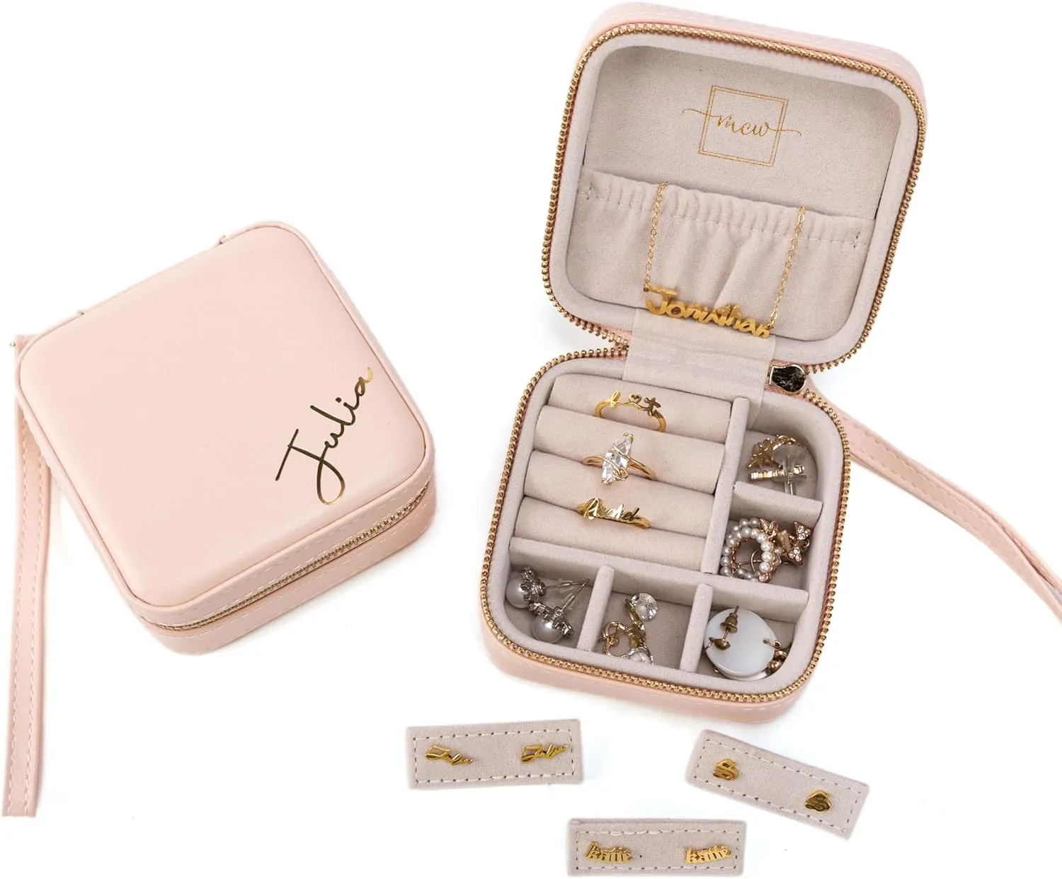 Angelina's Palace Personalized Jewelry Case with Name Engraved,Custom Leather Travel Jewelry Organizer Box for Rings,Earrings,Necklaces,Birthday Bridesmaid Gift For Women Girls