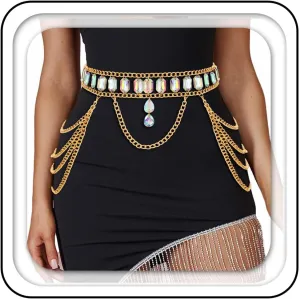 Asooll Rhinestone Layered Waist Chain Gold Metal Belly Chains Beach Bikini Party Waist Accessories for Women and Girls (Gold)