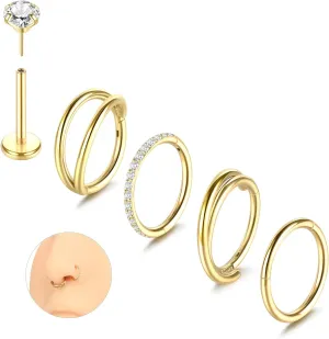 Aumeo 20G 18G 16G Nose Rings Hoops 316L Surgical Steel Double Hoop Nose Ring Septum Rings Threadless Nose Stud Tragus Helix Cartilage Daith Piercing Jewelry Silver Gold 7mm 8mm 9mm