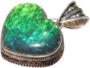Australian Triplet Opal Heart Pendant, Sterling Silver, Green Sparkle Design, Vintage Style