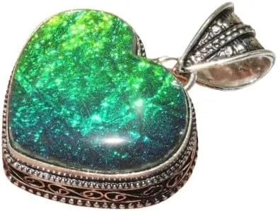 Australian Triplet Opal Heart Pendant, Sterling Silver, Green Sparkle Design, Vintage Style