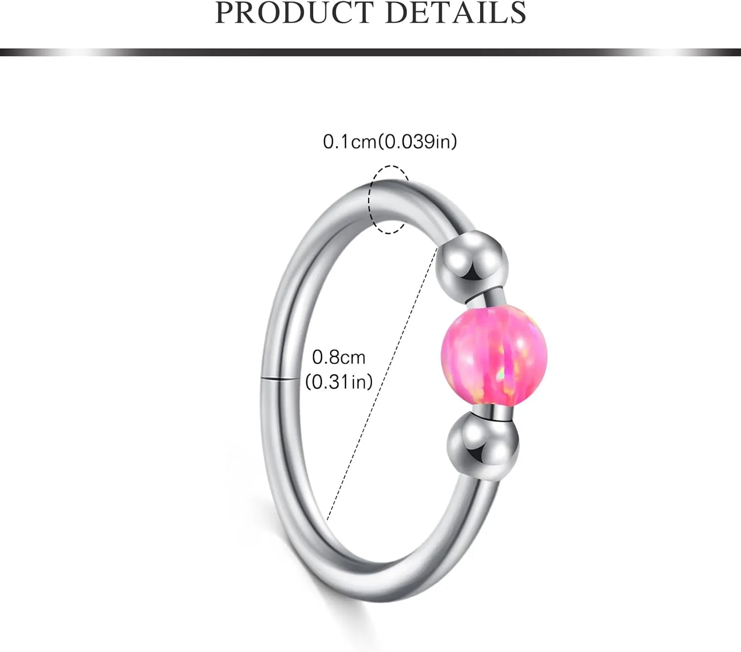AVYRING Opal Nose Rings Hoops Set - 18g & 20g Nose Piercing Jewelry Surgical Steel Silver Nose Studs L Shaped Screw White Opal