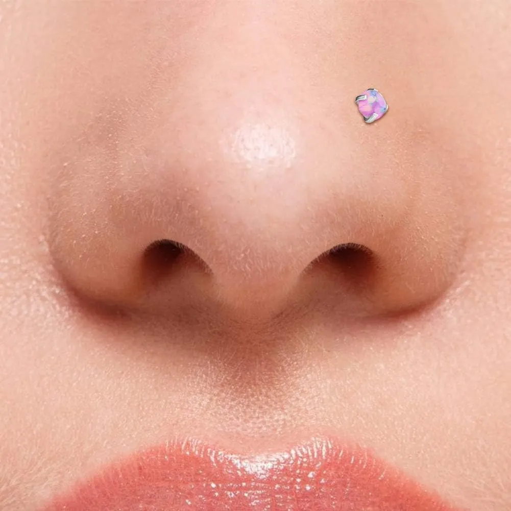 AVYRING Opal Nose Rings Hoops Set - 18g & 20g Nose Piercing Jewelry Surgical Steel Silver Nose Studs L Shaped Screw White Opal