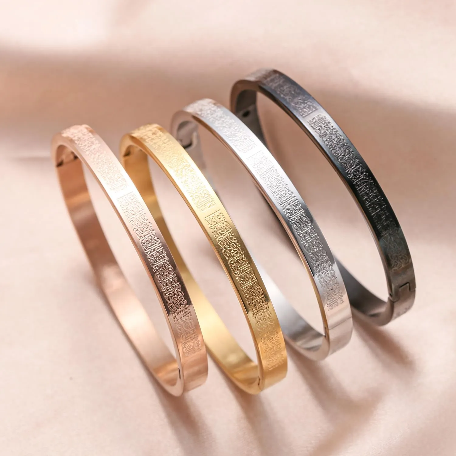 AYATUL KURSI Islamic Jewelry Bracelets Stainless Steel Openable Bangles Arabic Calligraphy Islamic Faith Gifts Messager Islamic Calligraphy Muslim Men Jewelry Bracelets Gift for Women