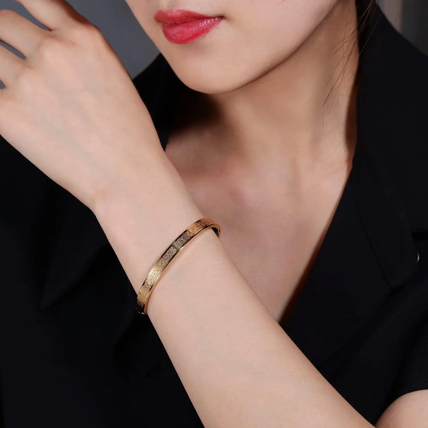 AYATUL KURSI Islamic Jewelry Bracelets Stainless Steel Openable Bangles Arabic Calligraphy Islamic Faith Gifts Messager Islamic Calligraphy Muslim Men Jewelry Bracelets Gift for Women