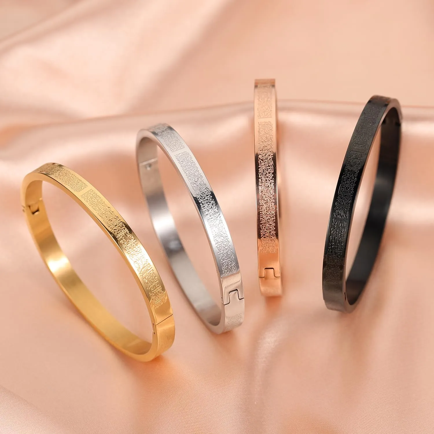 AYATUL KURSI Islamic Jewelry Bracelets Stainless Steel Openable Bangles Arabic Calligraphy Islamic Faith Gifts Messager Islamic Calligraphy Muslim Men Jewelry Bracelets Gift for Women