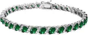 B. BRILLIANT Bracelet for Women, Birthstone Bracelet, Marquise Cut Genuine or Synthetic Gemstone Bracelet, Tennis Bracelet, Sterling Silver Bracelets or Gold Flash Silver Bracelet with Gift Box