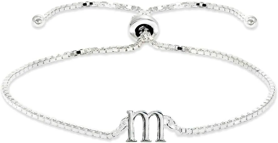 B. BRILLIANT Initial Bracelet for Women Sterling Silver Lowercase Alphabet Letter Name Personalized Gifts Adjustable Bracelets, A-Z