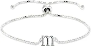 B. BRILLIANT Initial Bracelet for Women Sterling Silver Lowercase Alphabet Letter Name Personalized Gifts Adjustable Bracelets, A-Z