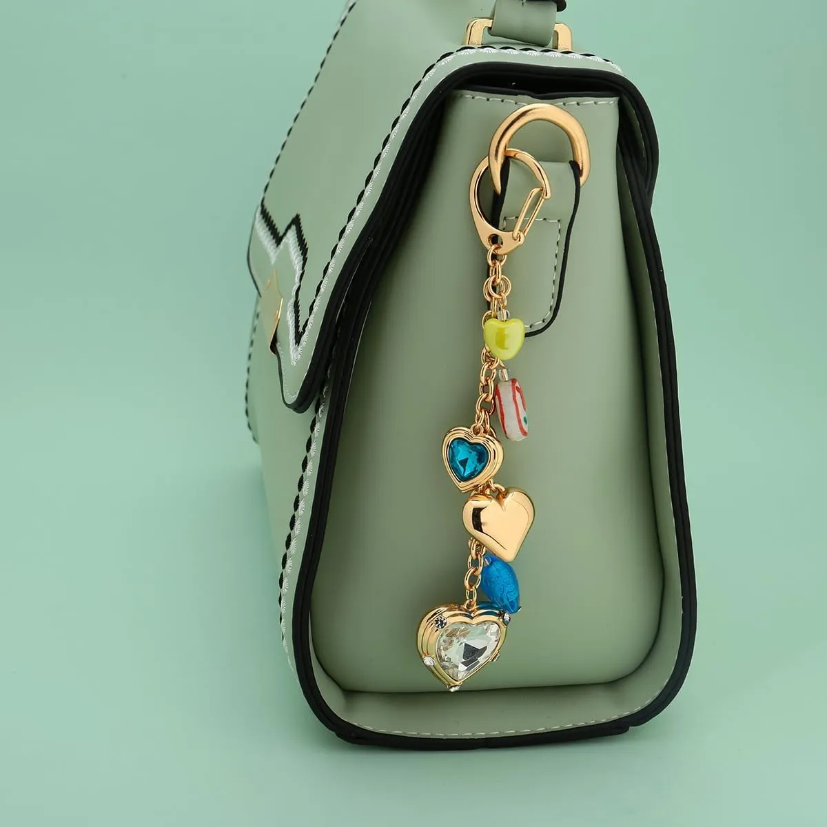 Bag Charms for Women - 8 Ball, Dual Bowknot, Blue Seashell Conch, Gold Heart Keychain Handbag Bag Charm Gifts