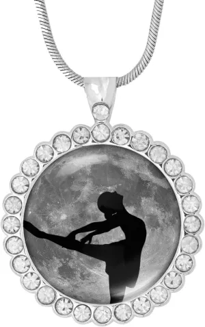 Ballerina Dreamer Round Glow in the Dark Rhinestone Pendant on Chain/Necklace/Ballet Jewelry