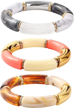 Bamboo Tube Bracelet Chunky Bangle Gold Stacking Bangles Acrylic Clear Stretchable Colorful Beads Friendship Bracelets Gift For Women (black ang white)