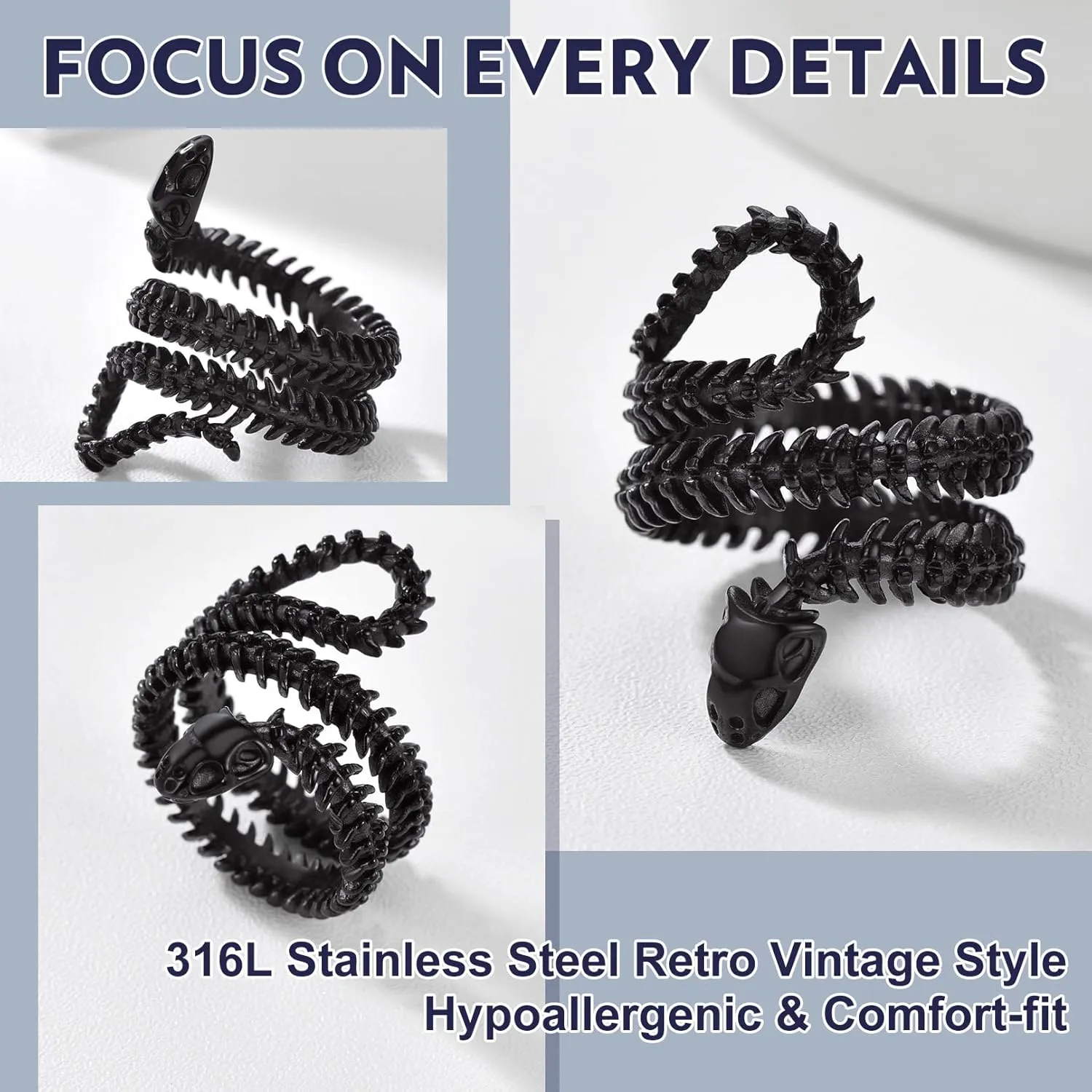 Bandmax Animal Rings for Men Women, Stainless Steel Retro Style Gorilla/Dragon/Snake/Plague Doctor Ring Gothic Punk Hip Hop Rings Size 7-14